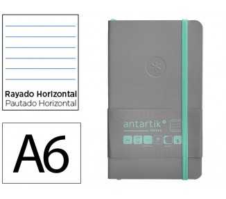 Cuaderno con gomilla antartik notes tapa blanda a6 rayas gris y turquesa 100 hojas 80 gr fsc