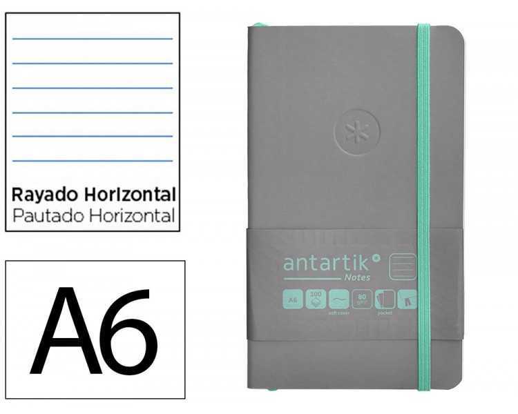 Cuaderno con gomilla antartik notes tapa blanda a6 rayas gris y turquesa 100 hojas 80 gr fsc