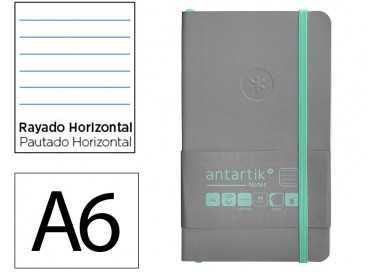 Cuaderno con gomilla antartik notes tapa blanda a6 rayas gris y turquesa 100 hojas 80 gr fsc