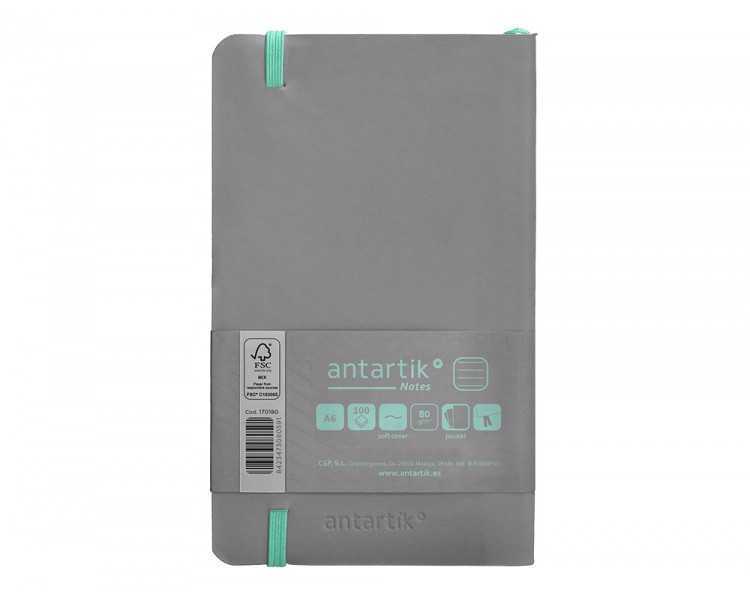 Cuaderno con gomilla antartik notes tapa blanda a6 rayas gris y turquesa 100 hojas 80 gr fsc