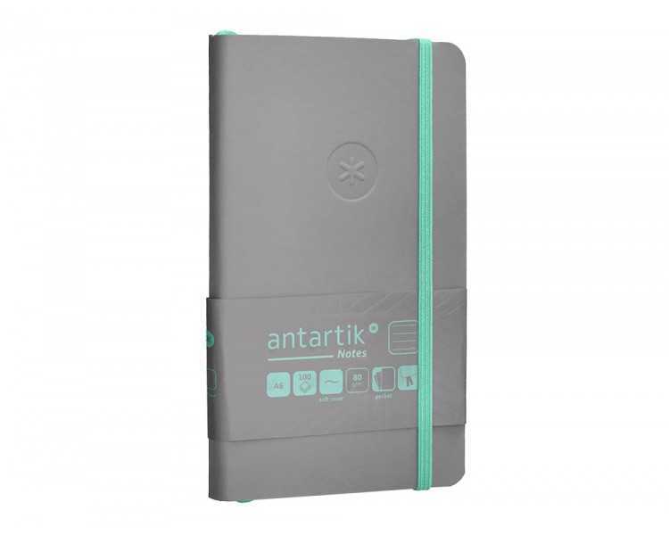 Cuaderno con gomilla antartik notes tapa blanda a6 rayas gris y turquesa 100 hojas 80 gr fsc