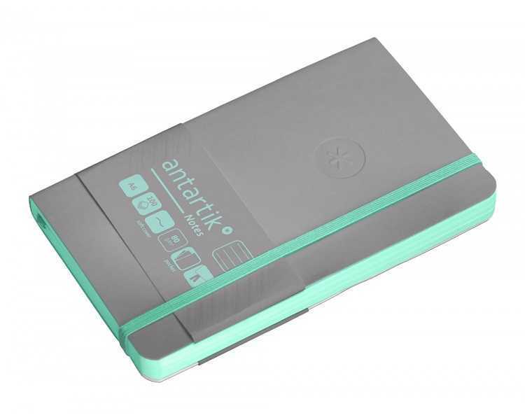 Cuaderno con gomilla antartik notes tapa blanda a6 rayas gris y turquesa 100 hojas 80 gr fsc