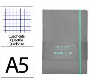 Cuaderno con gomilla antartik notes tapa blanda a5 hojas cuadricula gris y turquesa 80 hojas 80 gr fsc