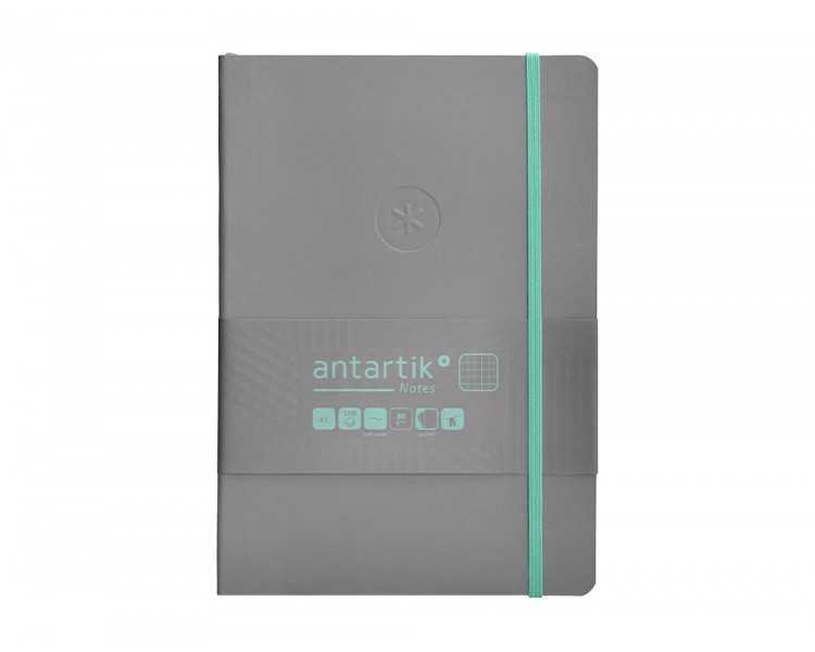 Cuaderno con gomilla antartik notes tapa blanda a5 hojas cuadricula gris y turquesa 80 hojas 80 gr fsc