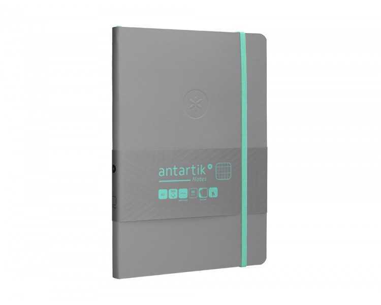 Cuaderno con gomilla antartik notes tapa blanda a5 hojas cuadricula gris y turquesa 80 hojas 80 gr fsc