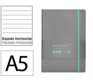 Cuaderno con gomilla antartik notes tapa blanda a5 hojas rayas gris y turquesa 80 hojas 80 gr fsc