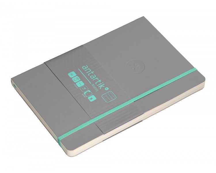 Cuaderno con gomilla antartik notes tapa blanda a5 hojas rayas gris y turquesa 80 hojas 80 gr fsc