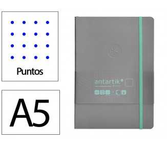 Cuaderno con gomilla antartik notes tapa blanda a5 hojas puntos gris y turquesa 80 hojas 80 gr fsc
