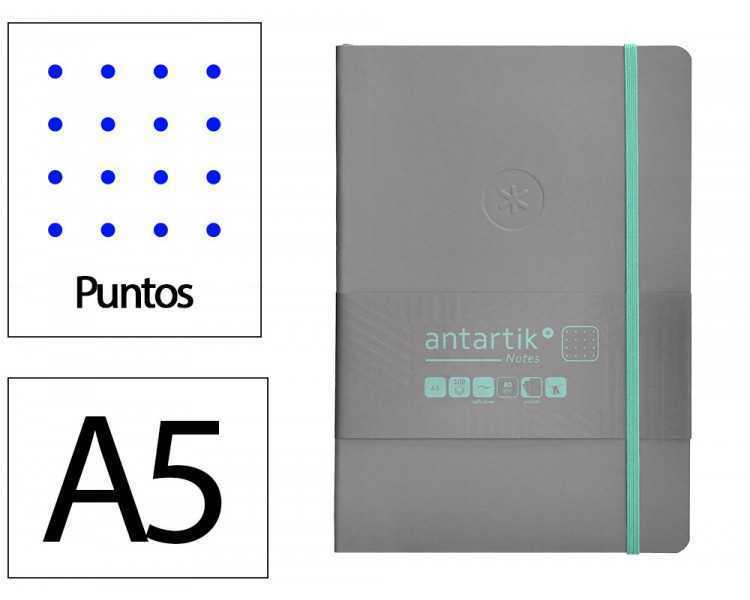 Cuaderno con gomilla antartik notes tapa blanda a5 hojas puntos gris y turquesa 80 hojas 80 gr fsc