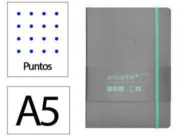 Cuaderno con gomilla antartik notes tapa blanda a5 hojas puntos gris y turquesa 80 hojas 80 gr fsc