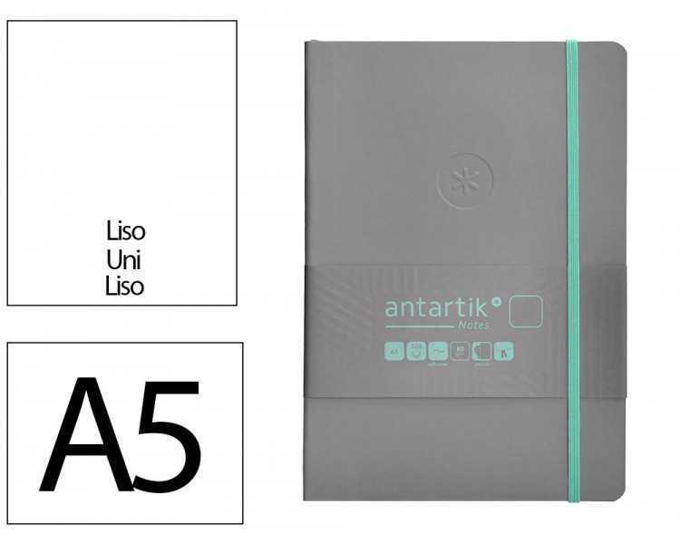 Cuaderno con gomilla antartik notes tapa blanda a5 hojas lisas gris y turquesa 80 hojas 80 gr fsc