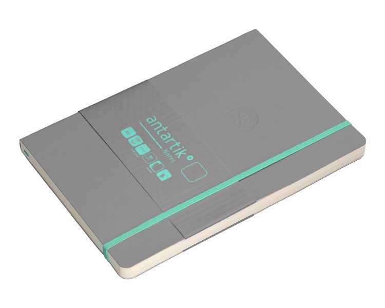Cuaderno con gomilla antartik notes tapa blanda a5 hojas lisas gris y turquesa 80 hojas 80 gr fsc