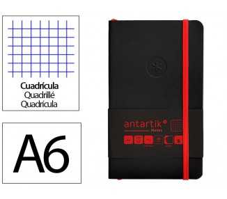 Cuaderno con gomilla antartik notes tapa blanda a6 cuadricula negro y rojo 100 hojas 80 gr fsc