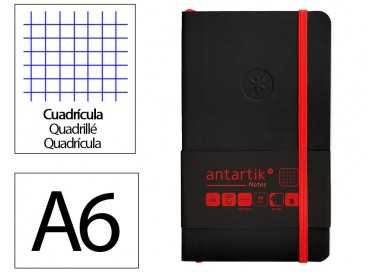 Cuaderno con gomilla antartik notes tapa blanda a6 cuadricula negro y rojo 100 hojas 80 gr fsc