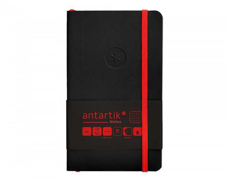 Cuaderno con gomilla antartik notes tapa blanda a6 cuadricula negro y rojo 100 hojas 80 gr fsc