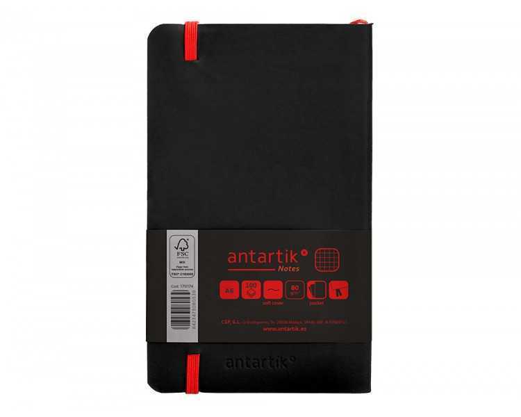 Cuaderno con gomilla antartik notes tapa blanda a6 cuadricula negro y rojo 100 hojas 80 gr fsc