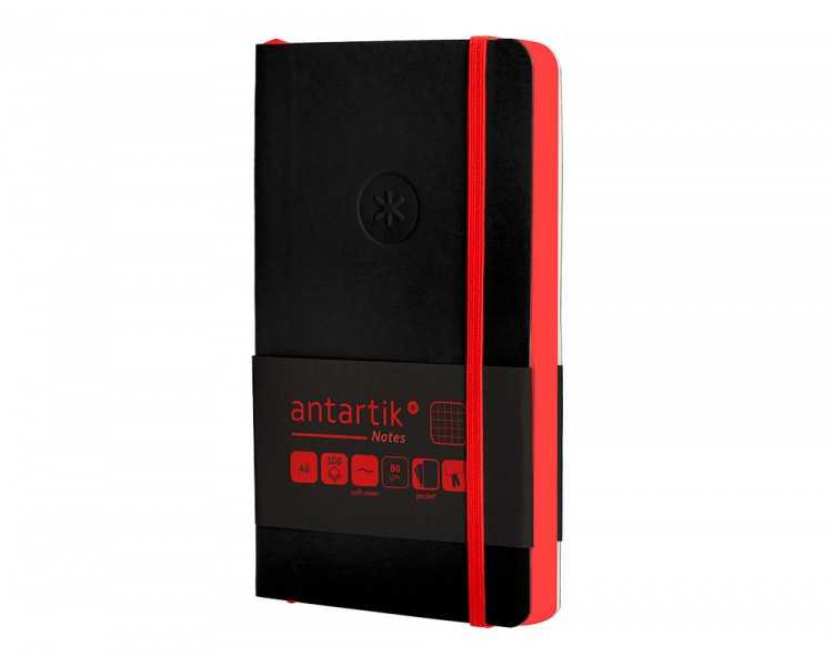 Cuaderno con gomilla antartik notes tapa blanda a6 cuadricula negro y rojo 100 hojas 80 gr fsc