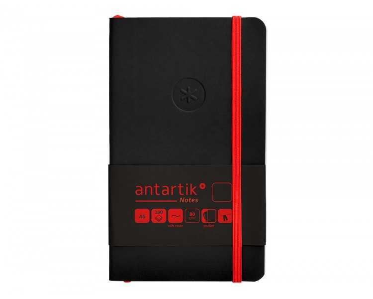 Cuaderno con gomilla antartik notes tapa blanda a6 hojas lisas negro y rojo 100 hojas 80 gr fsc