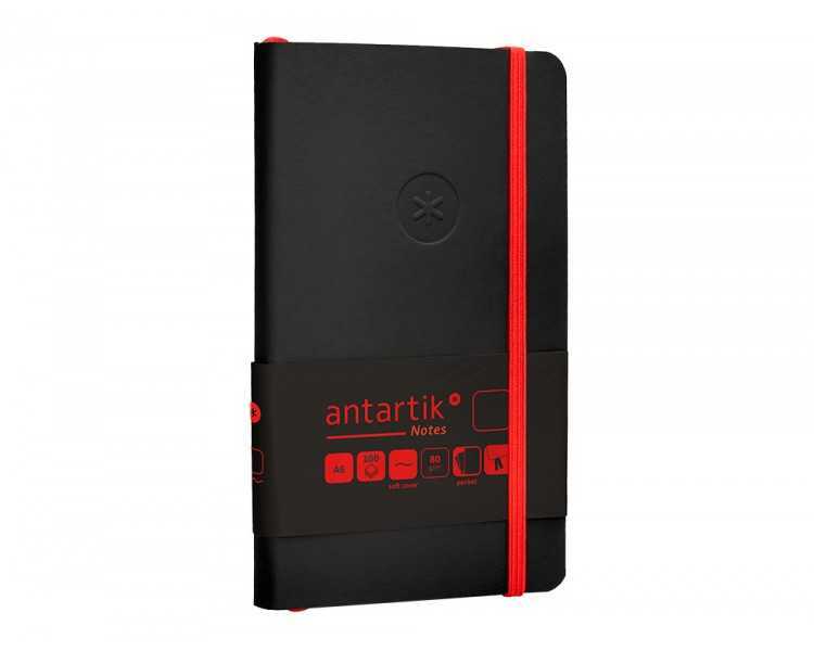 Cuaderno con gomilla antartik notes tapa blanda a6 hojas lisas negro y rojo 100 hojas 80 gr fsc