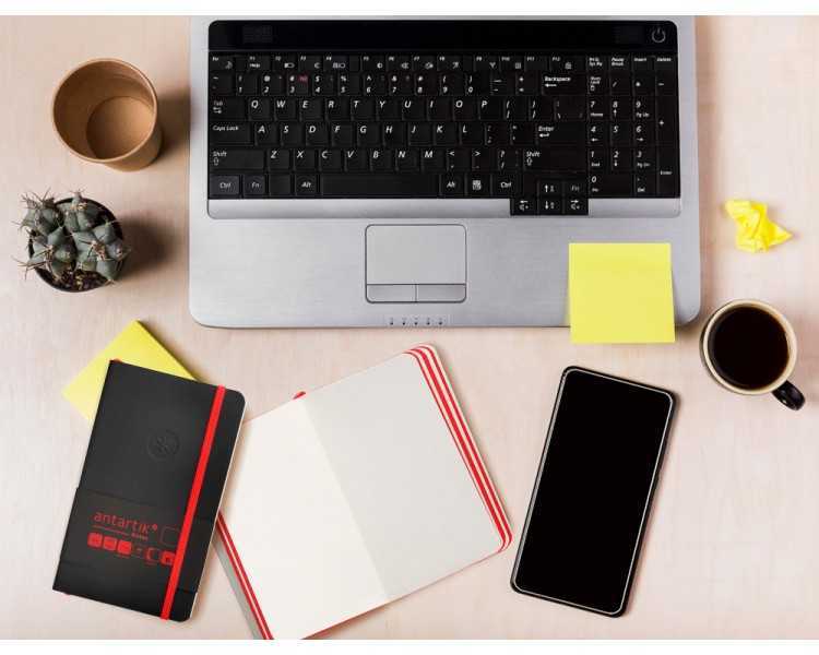 Cuaderno con gomilla antartik notes tapa blanda a6 hojas lisas negro y rojo 100 hojas 80 gr fsc