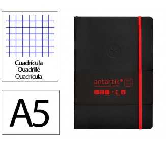 Cuaderno con gomilla antartik notes tapa blanda a5 hojas cuadricula negro y rojo 80 hojas 80 gr fsc