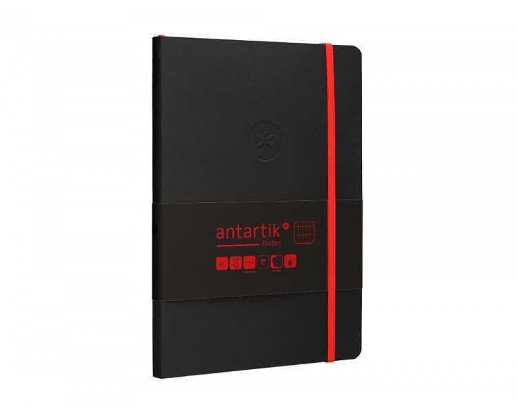 Cuaderno con gomilla antartik notes tapa blanda a5 hojas cuadricula negro y rojo 80 hojas 80 gr fsc
