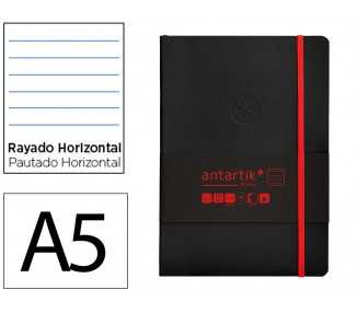 Cuaderno con gomilla antartik notes tapa blanda a5 hojas rayas negro y rojo 80 hojas 80 gr fsc