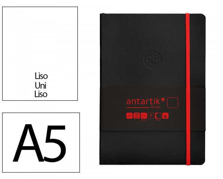 Cuaderno con gomilla antartik notes tapa blanda a5 hojas lisas negro y rojo 80 hojas 80 gr fsc