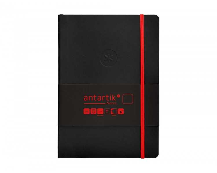 Cuaderno con gomilla antartik notes tapa blanda a5 hojas lisas negro y rojo 80 hojas 80 gr fsc