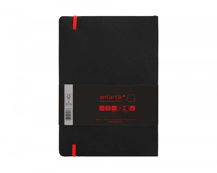 Cuaderno con gomilla antartik notes tapa blanda a5 hojas lisas negro y rojo 80 hojas 80 gr fsc