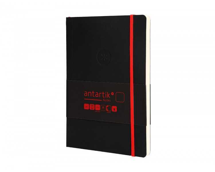 Cuaderno con gomilla antartik notes tapa blanda a5 hojas lisas negro y rojo 80 hojas 80 gr fsc