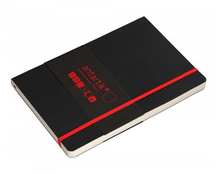 Cuaderno con gomilla antartik notes tapa blanda a5 hojas lisas negro y rojo 80 hojas 80 gr fsc