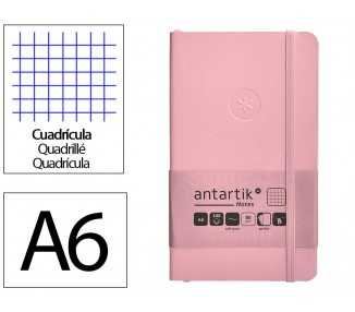Cuaderno con gomilla antartik notes tapa blanda a6 cuadricula rosa pastel 100 hojas 80 gr fsc