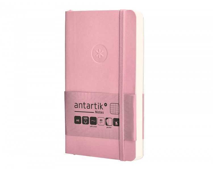 Cuaderno con gomilla antartik notes tapa blanda a6 cuadricula rosa pastel 100 hojas 80 gr fsc