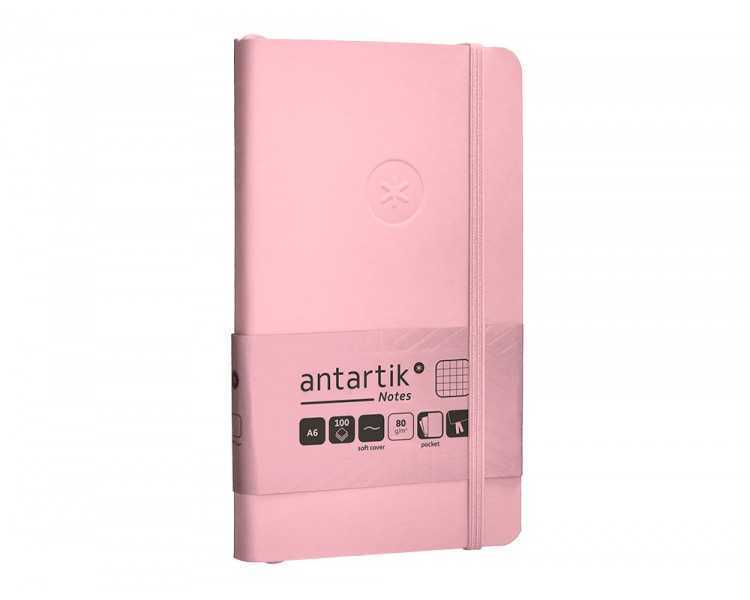 Cuaderno con gomilla antartik notes tapa blanda a6 cuadricula rosa pastel 100 hojas 80 gr fsc