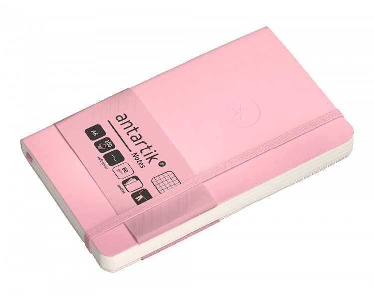 Cuaderno con gomilla antartik notes tapa blanda a6 cuadricula rosa pastel 100 hojas 80 gr fsc