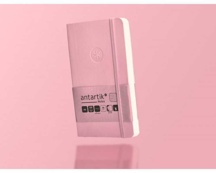 Cuaderno con gomilla antartik notes tapa blanda a6 cuadricula rosa pastel 100 hojas 80 gr fsc