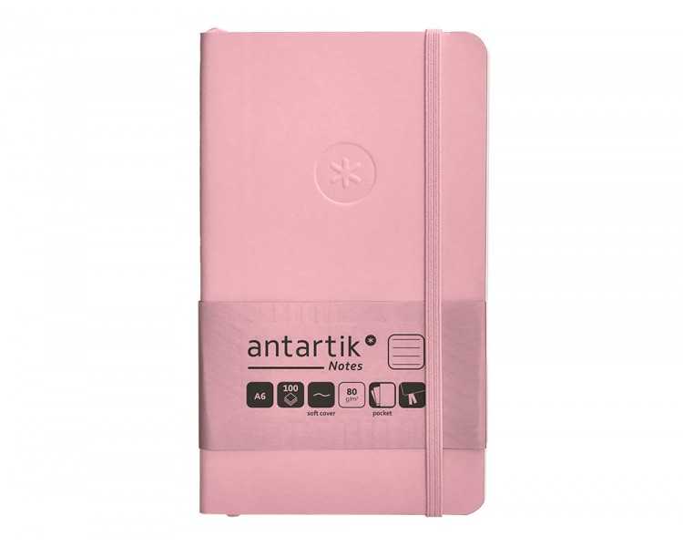 Cuaderno con gomilla antartik notes tapa blanda a6 rayas rosa pastel 100 hojas 80 gr fsc