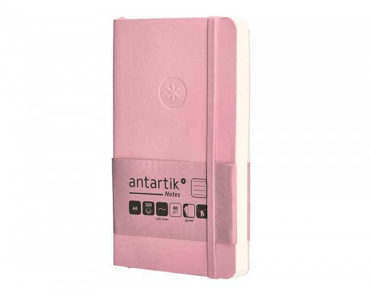 Cuaderno con gomilla antartik notes tapa blanda a6 rayas rosa pastel 100 hojas 80 gr fsc