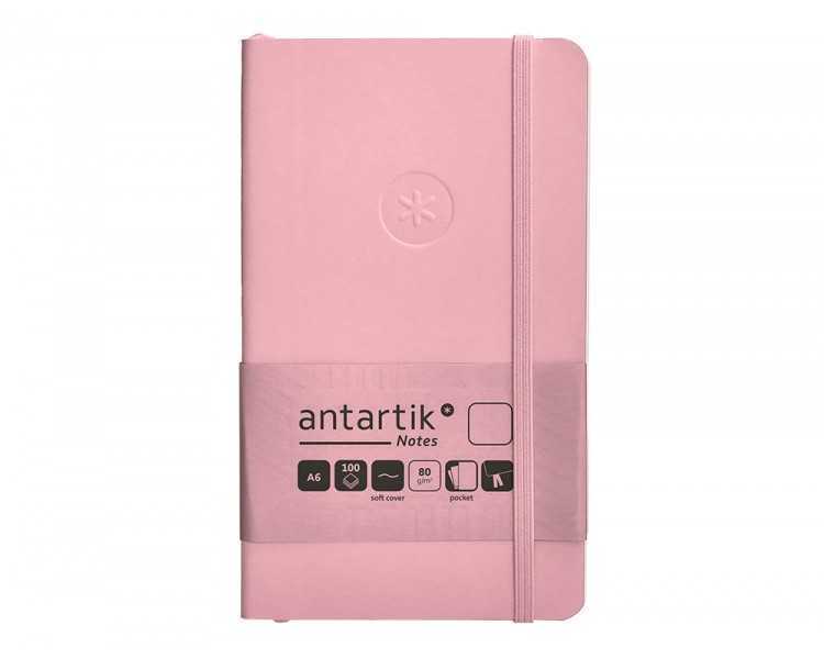 Cuaderno con gomilla antartik notes tapa blanda a6 hojas lisas rosa pastel 100 hojas 80 gr fsc
