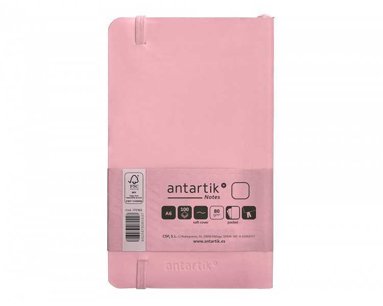 Cuaderno con gomilla antartik notes tapa blanda a6 hojas lisas rosa pastel 100 hojas 80 gr fsc