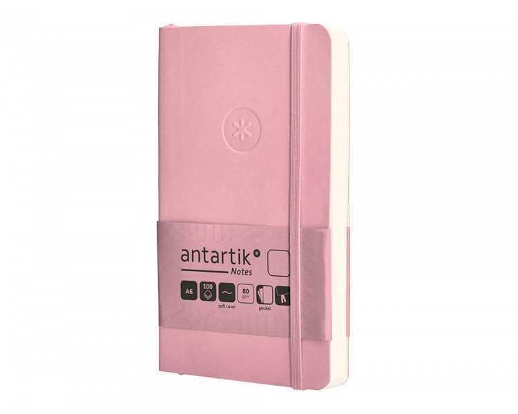 Cuaderno con gomilla antartik notes tapa blanda a6 hojas lisas rosa pastel 100 hojas 80 gr fsc