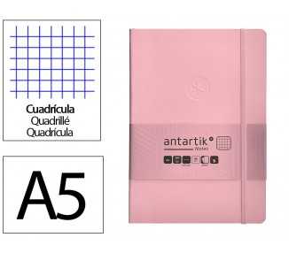 Cuaderno con gomilla antartik notes tapa blanda a5 hojas cuadricula rosa pastel 80 hojas 80 gr fsc