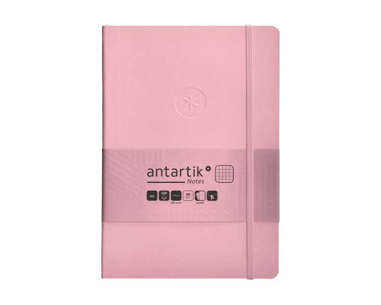 Cuaderno con gomilla antartik notes tapa blanda a5 hojas cuadricula rosa pastel 80 hojas 80 gr fsc
