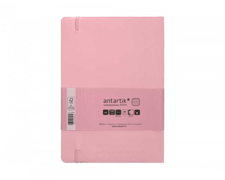 Cuaderno con gomilla antartik notes tapa blanda a5 hojas cuadricula rosa pastel 80 hojas 80 gr fsc