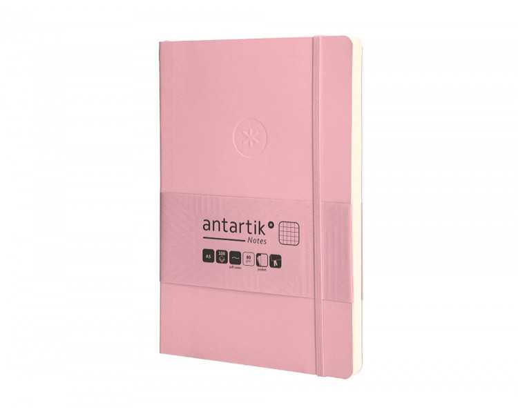 Cuaderno con gomilla antartik notes tapa blanda a5 hojas cuadricula rosa pastel 80 hojas 80 gr fsc
