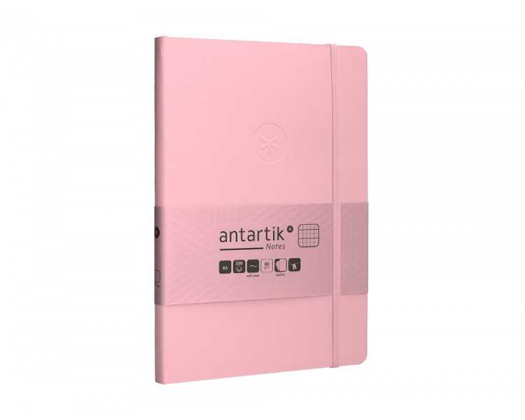 Cuaderno con gomilla antartik notes tapa blanda a5 hojas cuadricula rosa pastel 80 hojas 80 gr fsc