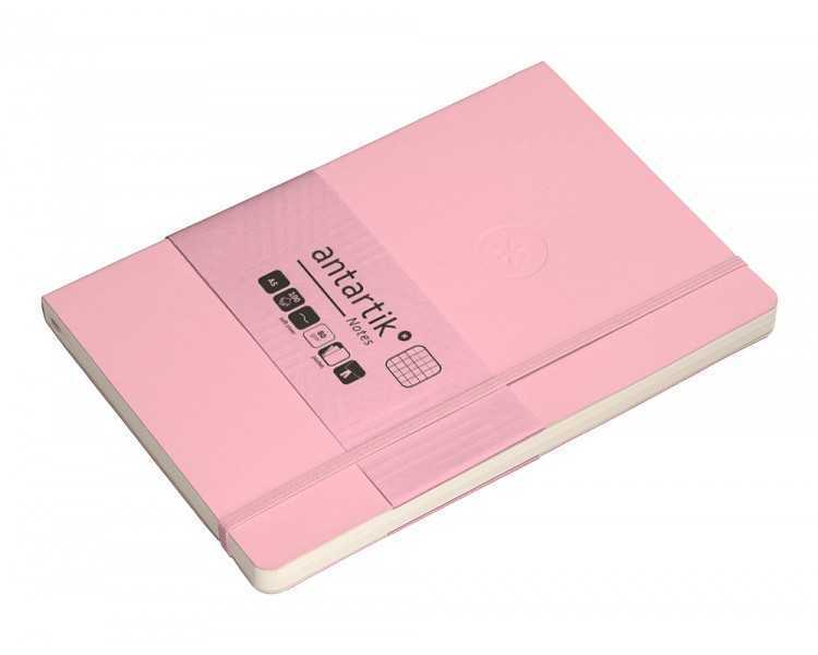 Cuaderno con gomilla antartik notes tapa blanda a5 hojas cuadricula rosa pastel 80 hojas 80 gr fsc