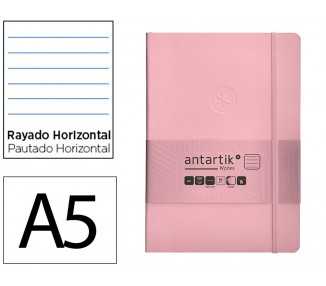 Cuaderno con gomilla antartik notes tapa blanda a5 hojas rayas rosa pastel 80 hojas 80 gr fsc