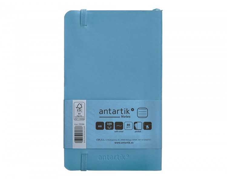 Cuaderno con gomilla antartik notes tapa blanda a6 rayas azul claro 100 hojas 80 gr fsc